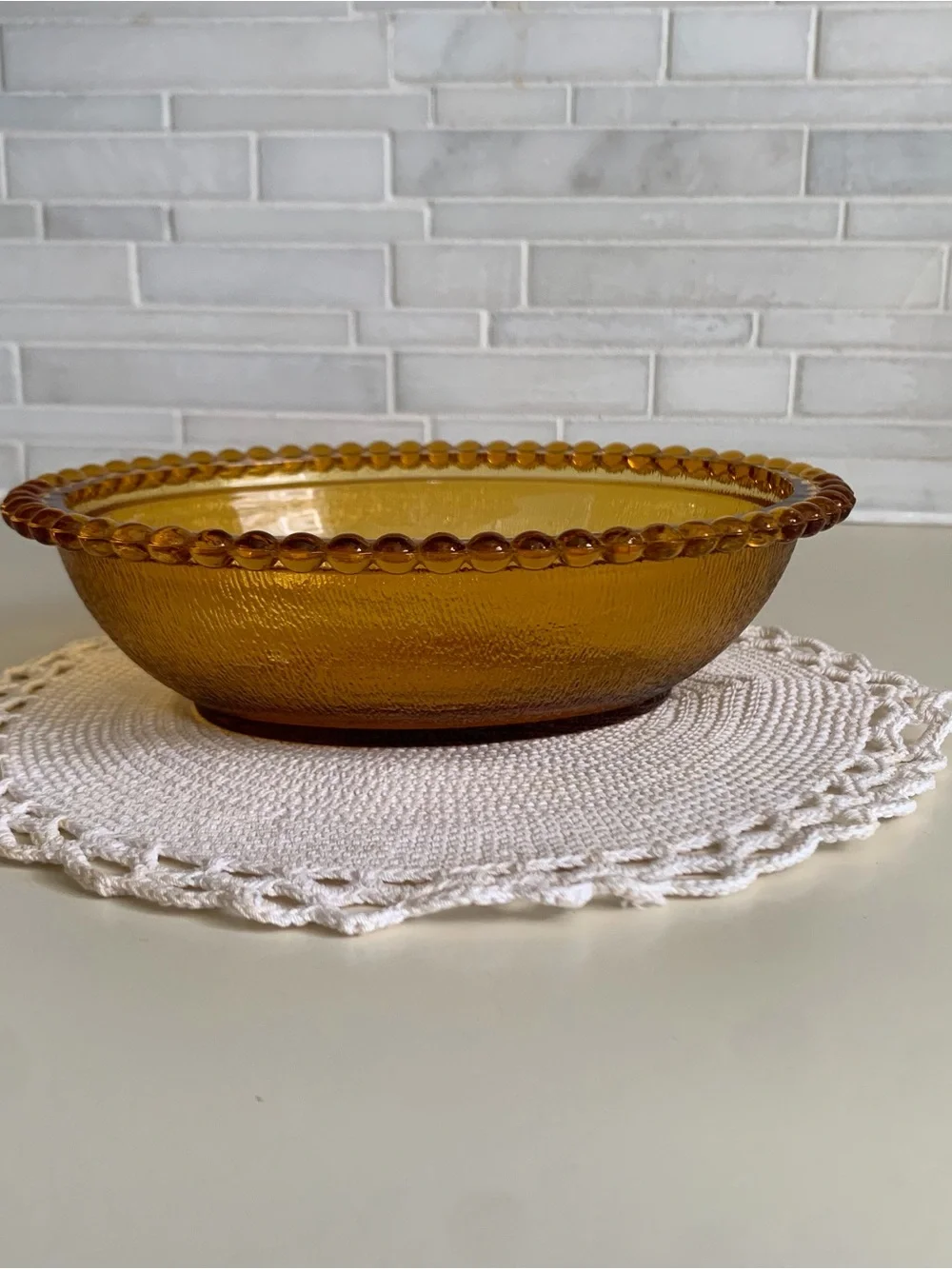Vintage Indiana Glass Amber Hen on Nest 7” Beaded Rim Covered Dish